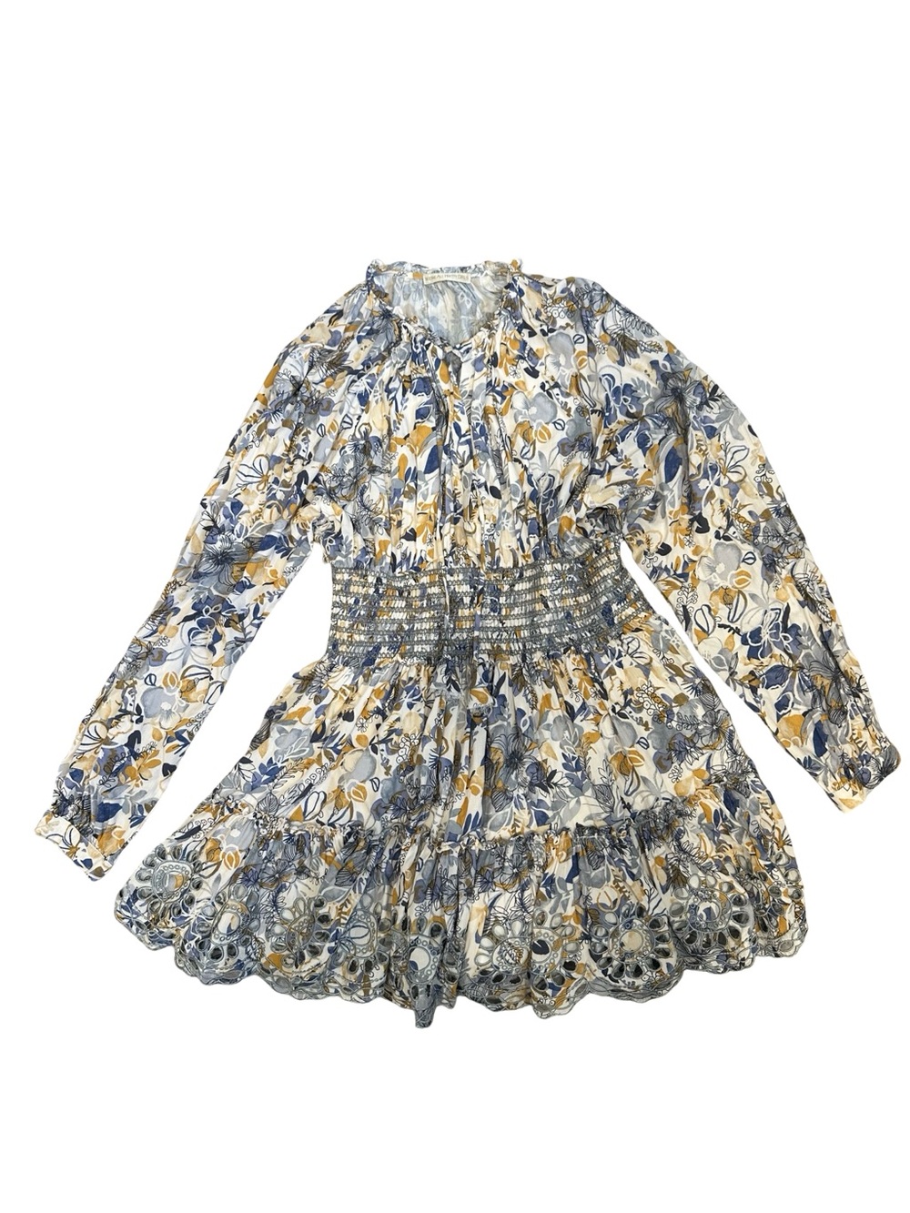 EUC “We’re All Pretty Girls” Women’s Large Floral Smocked Waist L/S Mini Dress